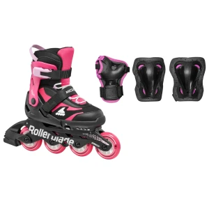 Rolki Rollerblade Microblade Combo NJ02 3/4WD rozsuwane dla dzieci 4 i 3 kółkowe czarno różowe