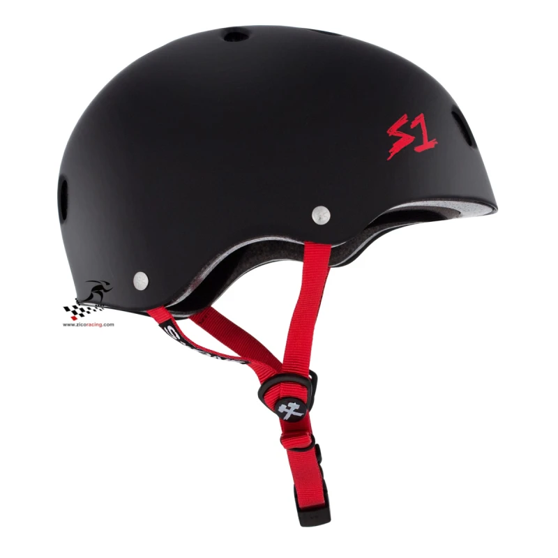 Kask S1 Lifer Black Matte z czerwonymi paskami - widok z boku