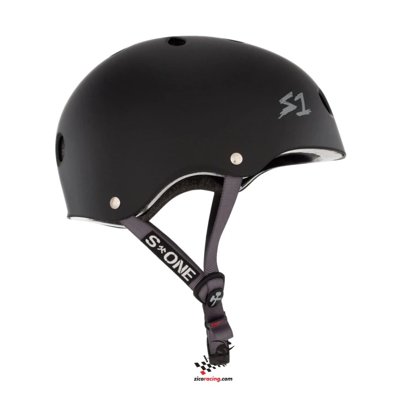 Kask S1 Lifer Black Matte z popielatymi paskami - widok z boku