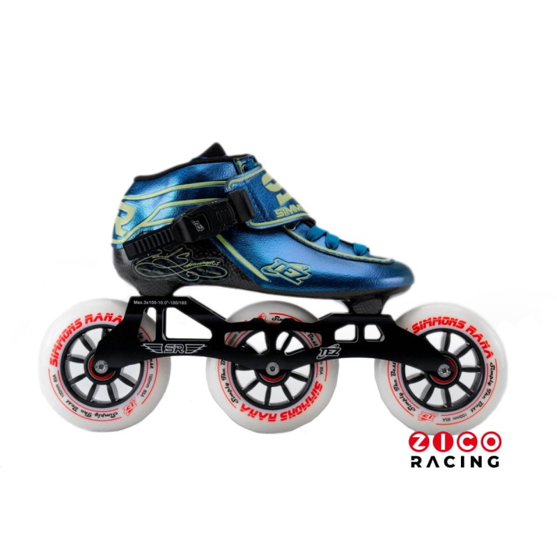 Rolki marki Simmons Rana Racing model TEZ w kolorze niebiesko zielonym w konfiguracji 3x100mm