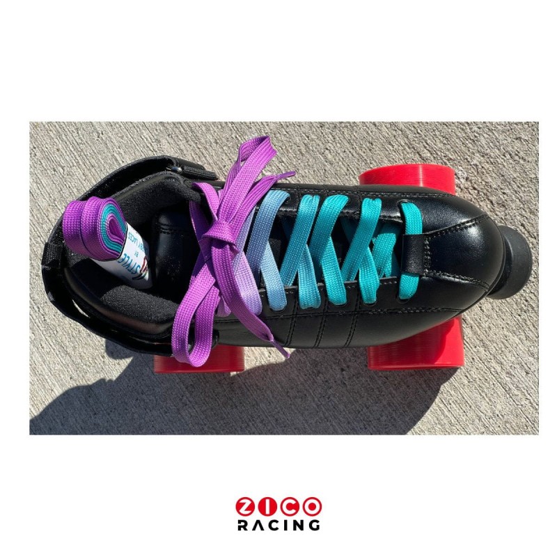 Sznurowadła woskowane marki Derby Laces model ombre w kolorze purpurowo miętowym - widok na wrotce