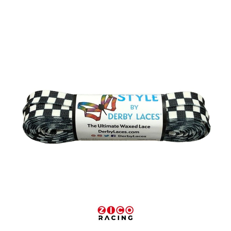 Sznurowadła woskowane marki Derby Laces checkered black white o wzorze czarno białej szachownicy