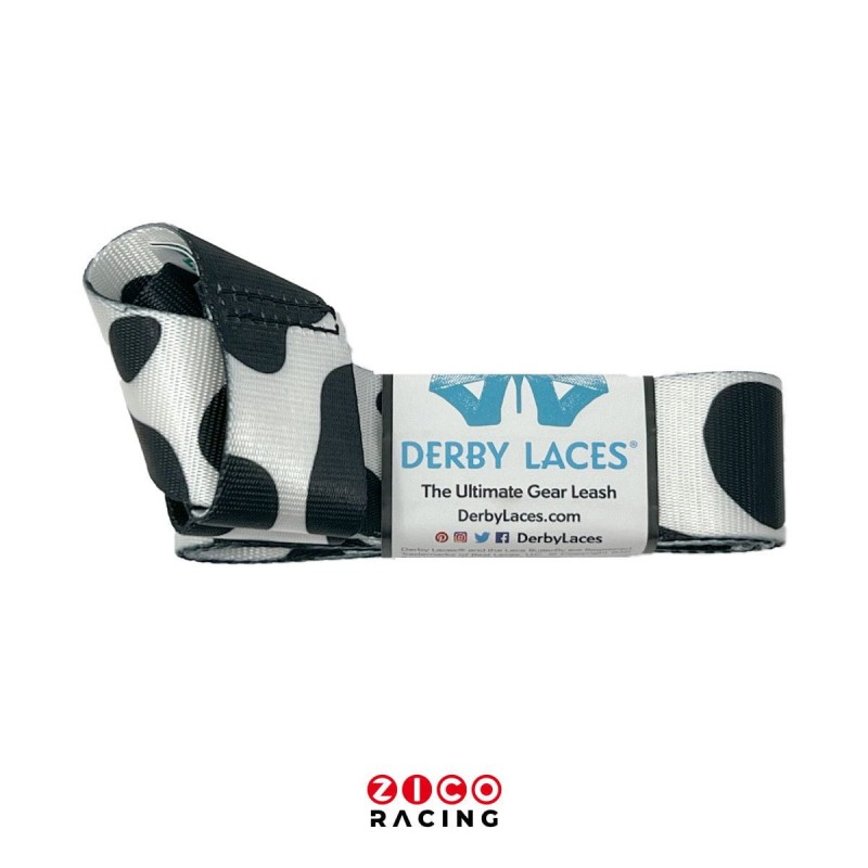 Smycz - nosidełko do wrotek - taśma we wzorze łat krowy - widok z opakowaniem