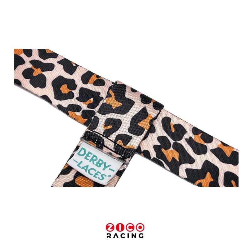 Smycz - nosidełko do wrotek - taśma we wzorze cętek leoparda - widok mocowania i szycia