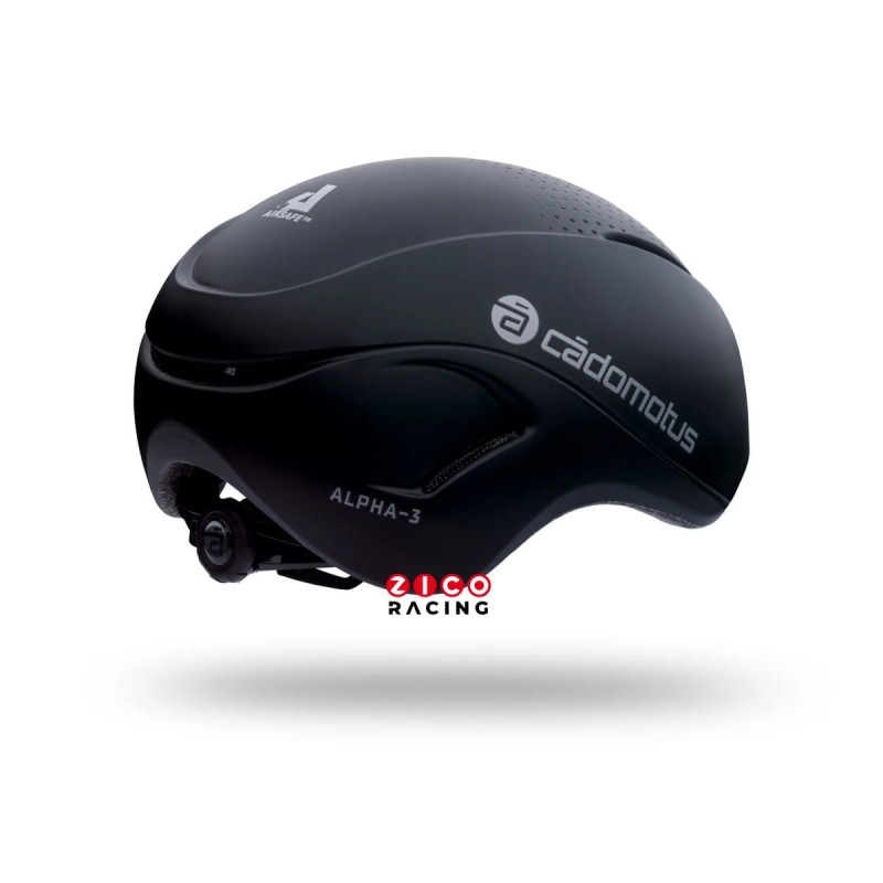 Kask marki Cadomotus model Alpha-3 w kolorze czarnym - widok z tyłu pod kątem