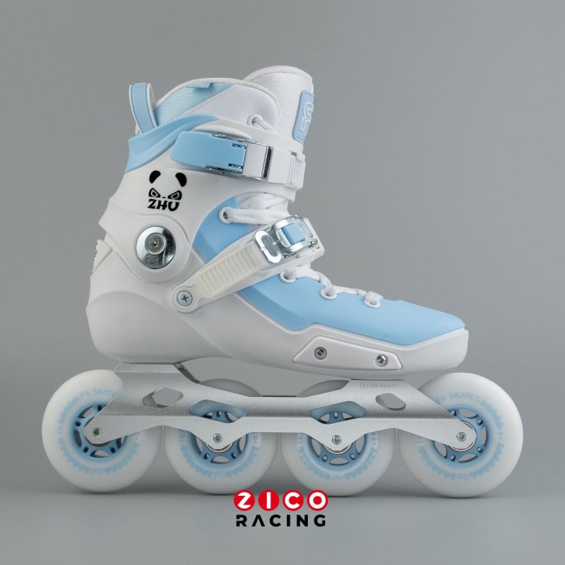 Rolki marki FR Skates model NEO 1 LZ Promodel w kolorze biało błękitnym - widok z boku