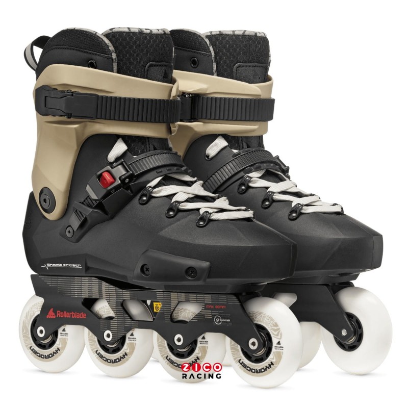Rolki marki Rollerblade model Twister XT w kolorze czarno piaskowym - widok pary rolek
