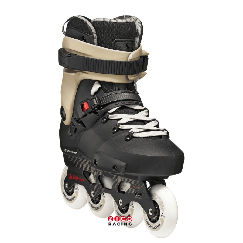 Rolki marki Rollerblade model Twister XT w kolorze czarno piaskowym - widok pod kątem z przodu