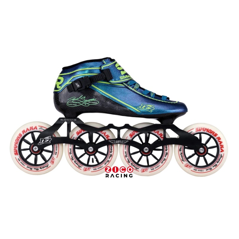 Rolki marki Simmons Rana Racing model TEZ w kolorze niebiesko zielonym w konfiguracji 4x110mm