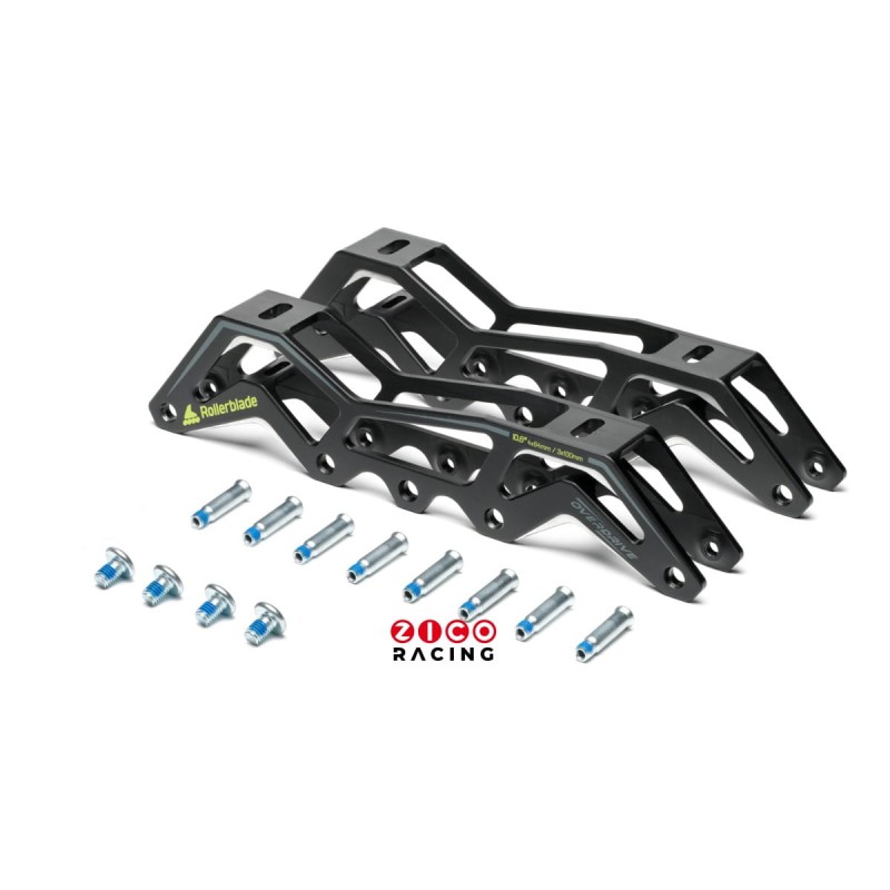 Szyny marki Rollerblade model Overdrive 4x84mm 3x100mm - widok pary szyn z ośkami oraz śrubami