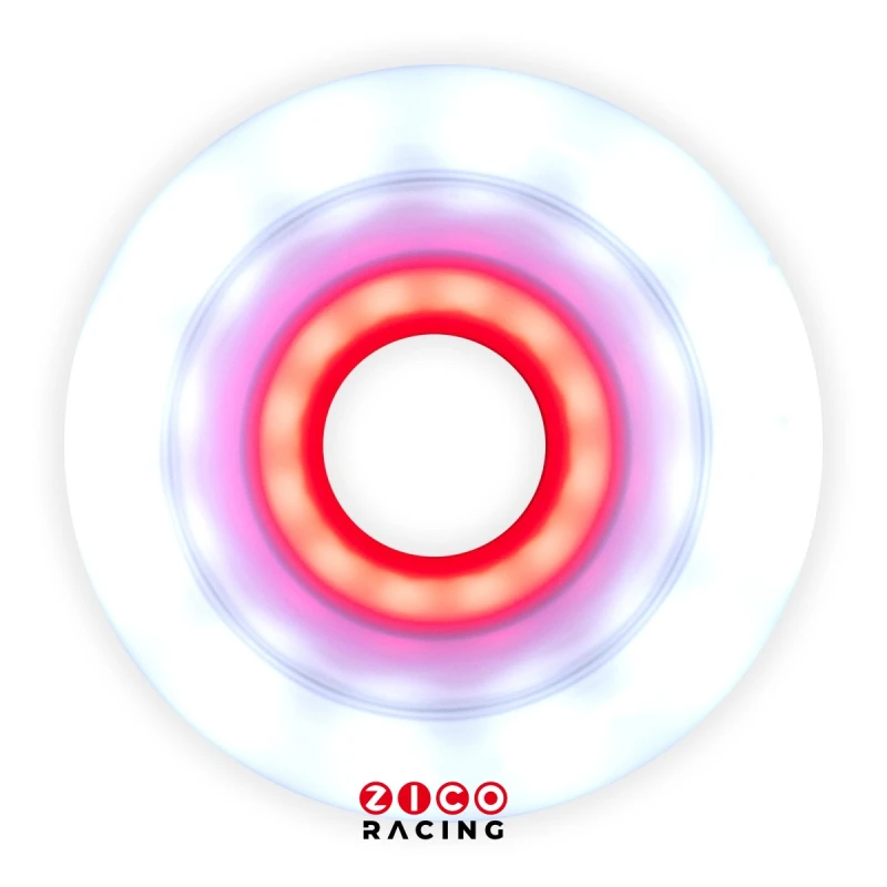 Kółka marki Luminous model DUO White Red 80mm 85a widok świecącego z boku kółka bez tulejki