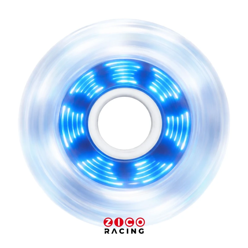 Kółka marki Luminous model PIXEL Tornado Blue 80mm 85a widok świecącego z boku kółka bez tulejki