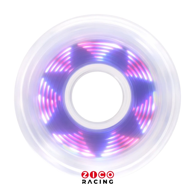 Kółka marki Luminous model PIXEL Rosette Purple 80mm 85a widok świecącego z boku kółka bez tulejki