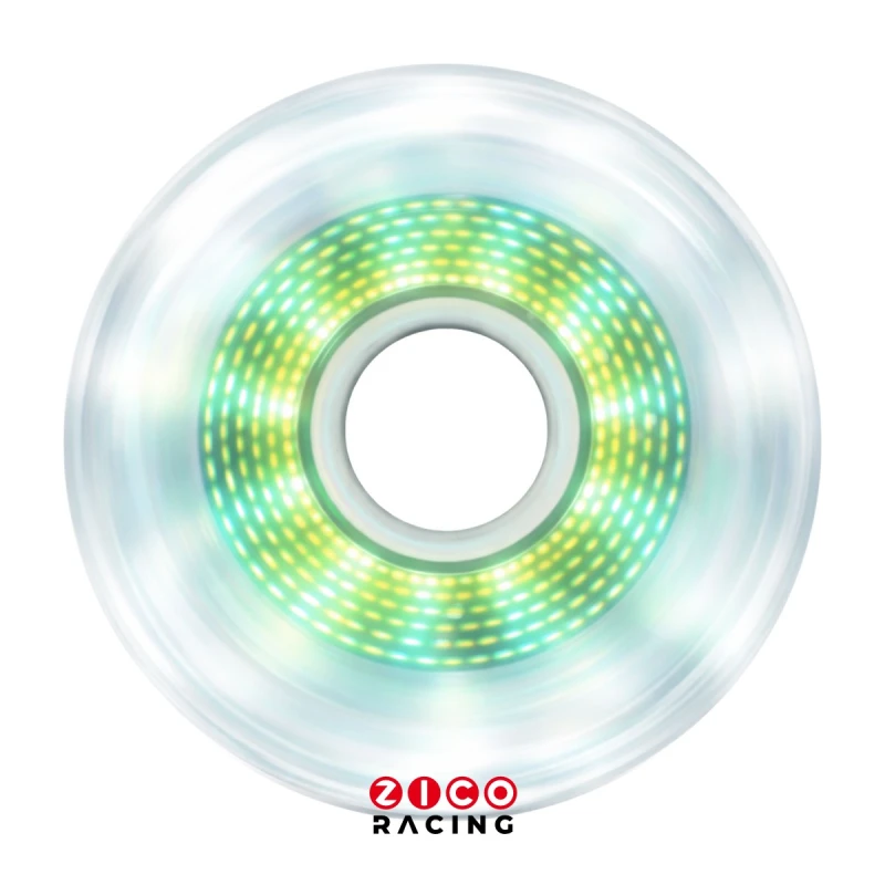 Kółka marki Luminous model PIXEL Wicker Green 80mm 85a widok świecącego z boku kółka bez tulejki