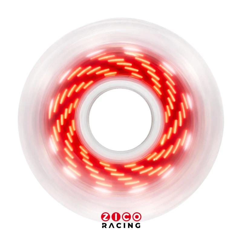 Kółka marki Luminous model PIXEL Vortex Red 80mm 85a widok świecącego z boku kółka bez tulejki