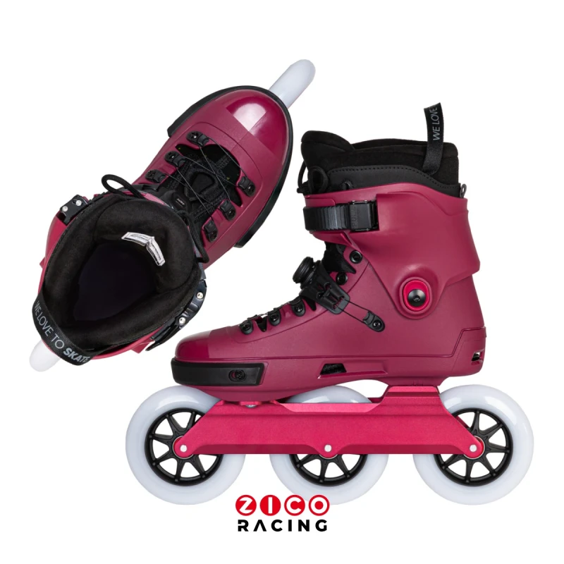 Rolki marki Powerslide model NEXT 110 PDS Merlot widok z góry oraz od strony wewnętrznej