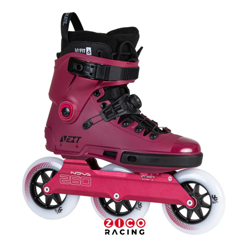 Rolki marki Powerslide model NEXT 110 PDS Merlot widok z boku pod kątem