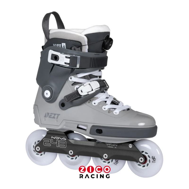 Rolki marki Powerslide model NEXT 90 PDS Asphalt Grey widok z boku pod kątem