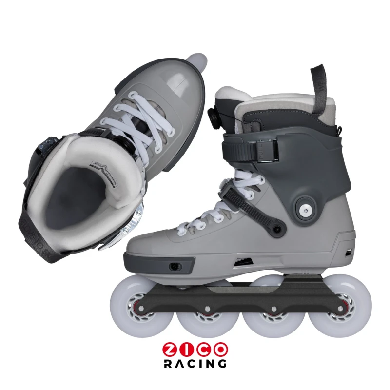 Rolki marki Powerslide model NEXT 90 PDS Asphalt Grey widok z góry oraz od strony wewnętrznej