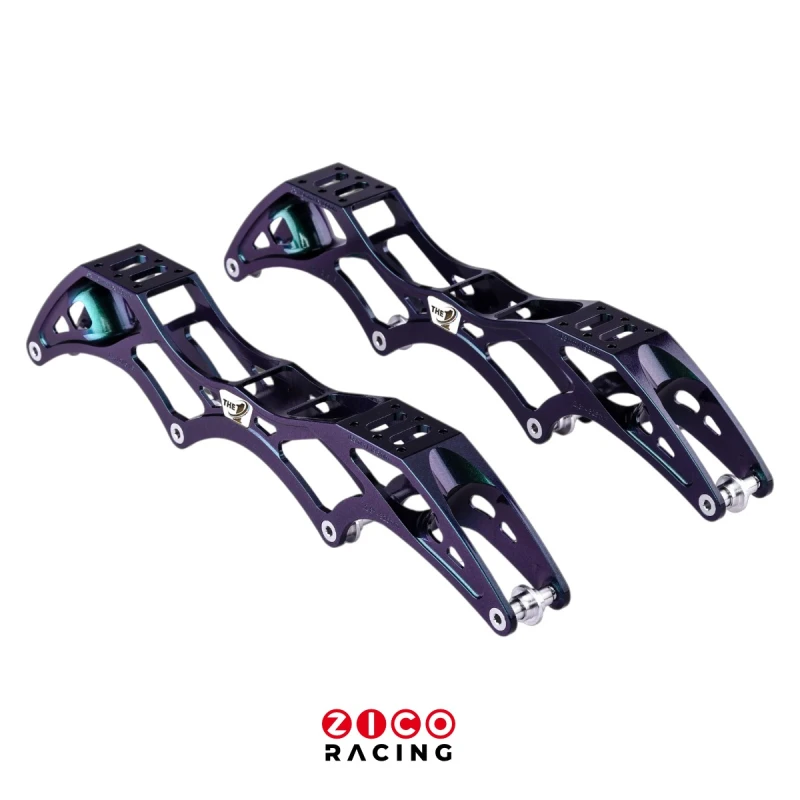 Szyny marki Simmons Rana Racing model Chamelleon HiLo 3x110mm 1x100mm widok pary z góry pod kątem