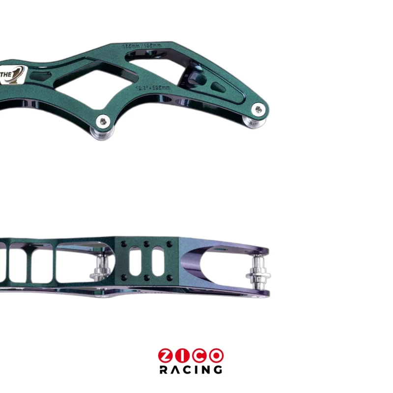 Szyny marki Simmons Rana Racing model Chamelleon HiLo 3x110mm 1x100mm widok usztywnienia z boku i z góry w części przedniej szyny