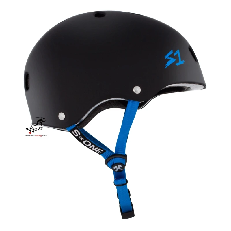 Kask S1 Lifer Black Matte z niebieskimi paskami - widok z boku