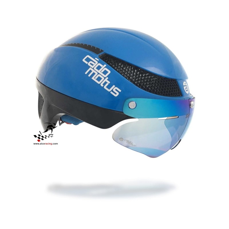 Kask CadoMotus Omega Aero niebieski - widok z szybą